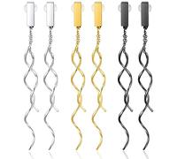REELMAR Spiral Drop Clip on Earrings for Women Geometric Twisted Linear Dangle Earrings Stainless Steel No Piercing Clips, Stainless Steel, No Gemstone