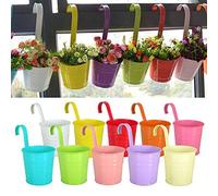 Reelva Flower Pots Acelectronic 10 Bright Colors Metal Iron Hanging Flower Pot, Balcony Garden Plant Planter, Home Decor 10 Pieces Assorted Color Planters