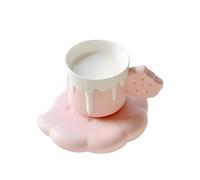 Reem Geafftar Creative Biscuit Coffee Cup and Saucer, Ceramic Cup, Cute Breakfast Milk Cup, Mug for Coffee, Tea, Milk 250 ml / 8 Oz (Pink)