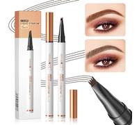 Reem Geafftar Magic Eyebrow Pencil with 4 Fork Tips, Waterproof Microblading Eyebrow Pencil Contouring Pen, Natural Long-Lasting Eyebrow Tattoo Pen (Light coffee + Dark coffee)