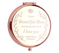 Reemane Engraved Mother's Day Birthday Gifts for Mom from Daughter and Son - I Love You Mom Rose Gold Compact Mirror for Your Mom in Unique Gift Box