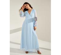 Reena Wrap-Style embroidered Blue Maxi Dress GWD by GEORGE W. DAVIES Blue 20
