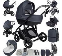 Reenborn 3 in 1 Baby Stroller Travel System, Pushchair 3 in 1 Set, Toddler Pram with Reversible Two Pushing Modes, Newborn Buggy Aluminum Frame, Infant Carriage One-Click Folding (V7 Deep Grey)