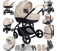 Reenborn 3 in 1 Baby Stroller Travel System, Pushchair 3 in 1 Set, Toddler Pram with Reversible Two Pushing Modes, Newborn Buggy Aluminum Frame, Infant Carriage One-Click Folding (V7 Yellowish)