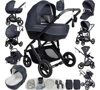 Reenborn 4 in 1 Baby Stroller Travel System, Pushchair 4 in 1 Set, Toddler Pram with Reversible Two Pushing Modes, Newborn Buggy Aluminum Frame, Infant Carriage One-Click Folding (V7 Deep Grey)
