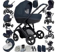 Reenborn 4 in 1 Baby Stroller Travel System, Pushchair 4 in 1 Set, Toddler Pram with Reversible Two Pushing Modes, Newborn Buggy Aluminum Frame, Infant Carriage One-Click Folding (V7 Blue)