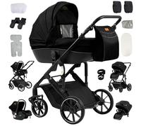 Reenborn 4 in 1 Baby Stroller Travel System, Pushchair 4 in 1 Set, Toddler Pram with Reversible Two Pushing Modes, Newborn Buggy Aluminum Frame, Infant Carriage One-Click Folding (688 Black)