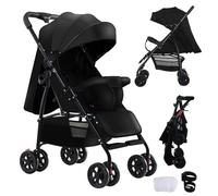 Reenborn Ultra-Lightweight Pushchair at Only 4.6kg, Foldable Compact Stroller with Lie-Flat Position, Travel Pram from Birth to 15kg, Baby Buggy with Adjustable Backrest, Footrest, Canopy (A8 Black)