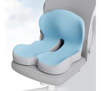 Reenly Memory Foam Seat Cushion with Lumbar Support - Non Slip Ergonomic Design for Office Chair, Car & Truck Drivers - Relief Back Pain & Sciatica (Dark Grey) (Sky Blue)