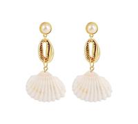 Reepetty Clip-On Earrings Summer Bohemia Seashell Earring Pearl Stud Earrings Beach Ocean Earrings Accessories Dangle Earring Pack (H, One Size)