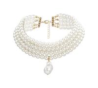 Reepetty Girls Necklaces Multilayer Jewelry Stacked Pearl Pendant Necklace Gold Silver Thin Chain Bone Chain Necklace For Women Necklace Laye Set (White, One Size)