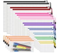 ReePlan 24 Pack Plastic Zip Wallets, 9 Sizes Waterproof PVC Zip Lock Bags Organiser Bags with Colour Zips, Zip Folders for Documents, Office Organisation, School Stationery & Travel Storage