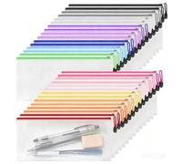 ReePlan 30 Pack Pencil Pouches, A6 Zip Wallets, Waterproof Mesh Zipper Bags for Board Game Storage, Bills, Stationery, Puzzle Pieces & Office Supplies, 15 Assorted Colours