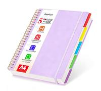 ReePlan 360 Pages A4 Spiral Notebook, 5 Subject Notebooks College Ruled, 100 GSM Thick Paper Lined Journal, Large Note Book with Removable Dividers for School, Office, Work and Writing (Purple)