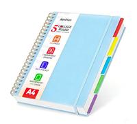 ReePlan 360 Pages A4 Spiral Notebook, 5 Subject Notebooks College Ruled, 100 GSM Thick Paper Lined Journal, Large Note Book with Removable Dividers for School, Office, Work and Writing (Blue)