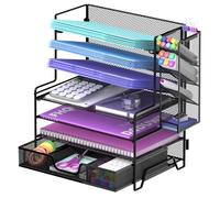 ReePlan 7 Tier Desk File Organizer, Letter Tray Paper Organizer with Pen Holder&Drawers for Office Home, Black