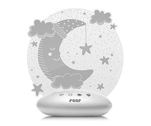 Reer 52121 ColourLumy Moon Night Light for Children with Acrylic Glass Panel, Colour Changing, Three Brightness Levels, Timer Function, Grey