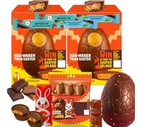 Reesees Easter Egg Chocolate Bundle Gift Set - 2 Hollow Milk Chocolate Eggs with Peanut Butter Cups, Mini Peanut Butter Bunnies Pouch & Milk Chocolate Praline Bar - Easter Chocolate Gift Hamper