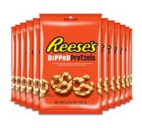 REESE'S Milk Chocolate Flavour & Peanut Butter Dipped Pretzels, Snack, Pack of 12 x 120g Bags