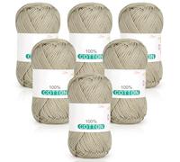 Reessy 100% Cotton Yarn for Crochet and Knitting, 6 Skeins (50g Each, 300g Total), Ideal Crochet Yarn for Dishcloths, Baby Blankets, Wearables & DIY Crafts(Khaki)