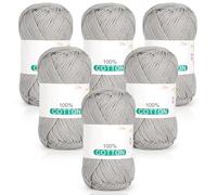 Reessy 100% Cotton Yarn for Crochet and Knitting, 6 Skeins (50g Each, 300g Total), Ideal Crochet Yarn for Dishcloths, Baby Blankets, Wearables & DIY Crafts(Grey)