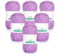 Reessy 100% Cotton Yarn for Crochet and Knitting, 6 Skeins (50g Each, 300g Total), Ideal Crochet Yarn for Dishcloths, Baby Blankets, Wearables & DIY Crafts(Purple)