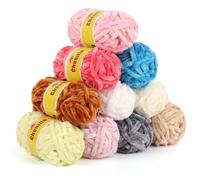 Reessy 10x25g Chenille Yarn, 5mm Chunky Wool for Crochet and Knitting, Soft Velvet Plush Knitting Wool for Amigurumi, Scarves, Baby Blanket, Bag, DIY Crafts-Pastel