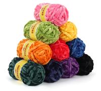 Reessy 10x25g Chenille Yarn, Soft Chunky Wool for Crochet and Knitting, 5mm Thick Yarn Fluffy Knitting Wool for Baby Blanket, Amigurumi, Scarves, Bag, DIY Crafts-Vibrant