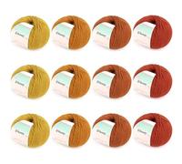 Reessy 12 × 50g Merino Wool Yarn for Crochet and Knitting, Soft and Warm Knitting Wool - 98% Wool 2% Cotton for Crochet Sock, Scarves, Shawls, Blankets and Garments-Orange