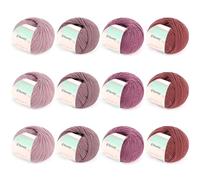 Reessy 12 × 50g Merino Wool Yarn for Crochet and Knitting, Soft and Warm Knitting Wool, 98% Wool 2% Cotton Yarn for Knitting Sock, Scarves, Shawls, Blankets and Garments -Purple