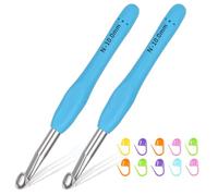 Reessy 2Pcs 10.0mm Crochet Hooks Set, Aluminium Crochet Hook with Soft Rubber Handle for Beginners and Adults, Light and Comfortable Ergonomic Crochet Hooks for Arthritis Hands Fine Crocheting