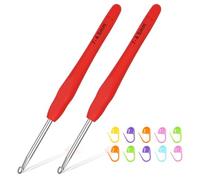 Reessy 2Pcs 4.5mm Crochet Hooks Set, Aluminium Crochet Hook with Soft Rubber Handle for Beginners and Adults, Light and Comfortable Ergonomic Crochet Hooks for Arthritis Hands Fine Crocheting