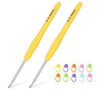 Reessy 2Pcs Crochet Hooks Set, 3.5mm Metal Crochet Hook Set with Soft Rubber Handle for Beginners and Adults, Ergonomic Crochet Hooks for Arthritis Hands Fine Crocheting