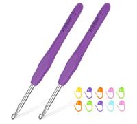 Reessy 2Pcs Crochet Hooks Set, 5.0mm Metal Crochet Hook Set with Soft Rubber Handle for Beginners and Adults, Ergonomic Crochet Hooks for Arthritis Hands Fine Crocheting