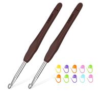 Reessy 2Pcs Crochet Hooks Set, 6.0mm Metal Crochet Hook Set with Soft Rubber Handle for Beginners and Adults, Ergonomic Crochet Hooks for Arthritis Hands Fine Crocheting