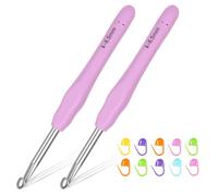 Reessy 2Pcs Crochet Hooks Set, 6.5mm Metal Crochet Hook Set with Soft Rubber Handle for Beginners and Adults, Ergonomic Crochet Hooks for Arthritis Hands Fine Crocheting