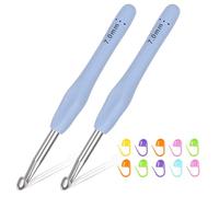 Reessy 2Pcs Crochet Hooks Set, 7.0mm Metal Crochet Hook Set with Soft Rubber Handle for Beginners and Adults, Ergonomic Crochet Hooks for Arthritis Hands Fine Crocheting