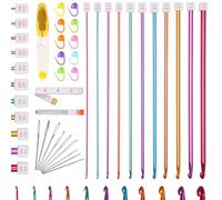 Reessy 32 Pcs Tunisian Crochet Hooks Set, 27 cm Long Aluminium Tunisian Crochet Hook, 11 Sizes 2.0-8.0 mm Afghan Tunisian Crochet Needles Set for Beginners Adults