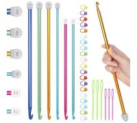 Reessy 32Pcs Tunisian Crochet Hooks Set, 6.5mm-11mm Long Crochet Hook Set, Metal Afghan Crochet Hooks Set for Blankets Afghan Knitting Large Tunisian Crochet Projects