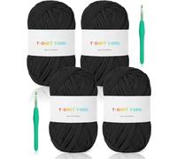 Reessy 400g Chunky Yarn for Crocheting, 130 Yards T-Shirt Yarn, Elastic Fabric Cloth for Knitting Bag, Basket, Cushion Projects - Super Easy for Beginners to Learn Crochet(Black)