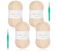 Reessy 400g Chunky Yarn for Crocheting, 130 Yards T-Shirt Yarn, Elastic Fabric Yellow Cloth for Knitting Bag, Basket, Cushion Projects - Super Easy for Beginners to Learn Crochet(Beige)