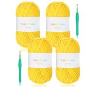 Reessy 400g Tshirt Yarn for Crocheting, 130 Yards T-Shirt Yarn, Elastic Fabric Yellow Cloth for Knitting Bag, Basket, Cushion Projects - Super Easy for Beginners to Learn Crochet