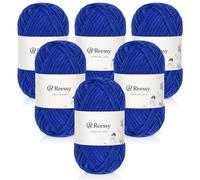 Reessy Chenille Yarn 300g(6×50g), Soft Chunky Yarn for Crochet, Thick Fluffy Chunky Wool Velvet Yarns Perfect for Crochet Baby Blankets, Jumpers, Scarves, Hats - Royal Blue