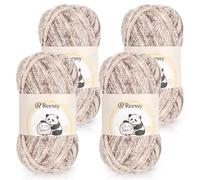 Reessy Chenille Yarn, 4 × 100g Soft Chunky Wool Set, Chunky Chenille Yarn for Crochet, Plush Velvet Fluffy Yarns Thick Knitting Wool for Crcochet Blanket, Handbag, DIY Amigurumi(Pink White Black)