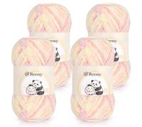 Reessy Chenille Yarn, 4 × 100g Super Soft Thick Wool Set, Chunky Yarn for Crocheting, Easy to Use for Beginners Crcochet Blanket, Handbag, DIY Amigurumi(Macaron)