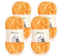 Reessy Chenille Yarn, 4 × 100g Super Soft Thick Wool Set, Chunky Yarn for Crocheting, Easy to Use for Beginners Crcochet Blanket, Handbag, DIY Amigurumi(Orange)