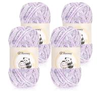 Reessy Chenille Yarn, 4 × 100g Super Soft Thick Wool Set, Chunky Yarn for Crocheting, Easy to Use for Beginners Crcochet Blanket, Handbag, DIY Amigurumi(Lavender)
