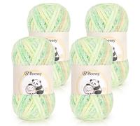 Reessy Chenille Yarn, 4 × 100g Super Soft Thick Wool Set, Chunky Yarn for Crocheting, Easy to Use for Beginners Crcochet Blanket, Handbag, DIY Amigurumi(River Green)