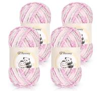Reessy Chenille Yarn, 4 × 100g Super Soft Thick Wool Set, Chunky Yarn for Crocheting, Easy to Use for Beginners Crcochet Blanket, Handbag, DIY Amigurumi(Rose Garden)