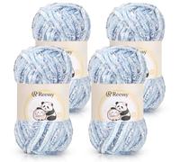 Reessy Chenille Yarn 400g(4×100g), Super Soft Chenille Yarn Chunky Yarns for Crochet and Knitting, Fluffy Velvet Chenille Wool for Crochet Exquisite Crafts, Amigurumi, Baby Blanket (Ice Blue)